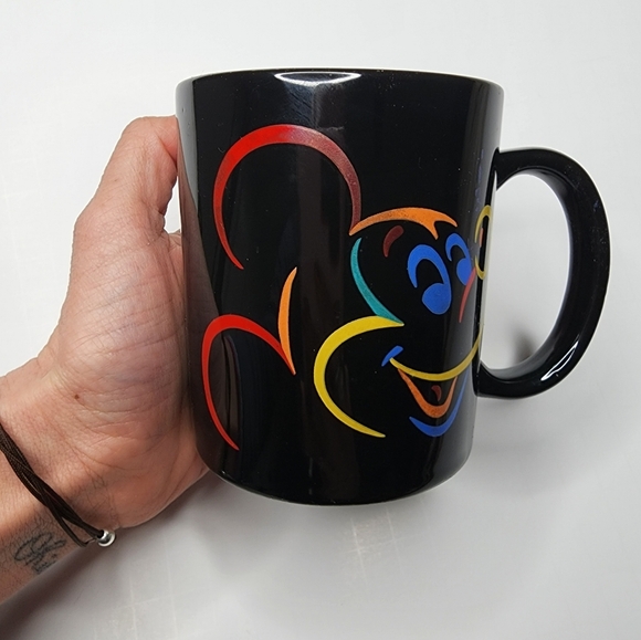 Disney Mickey Mouse Multicolor Mug Rainbow Face on Black Coffee Cup - Picture 4 of 5